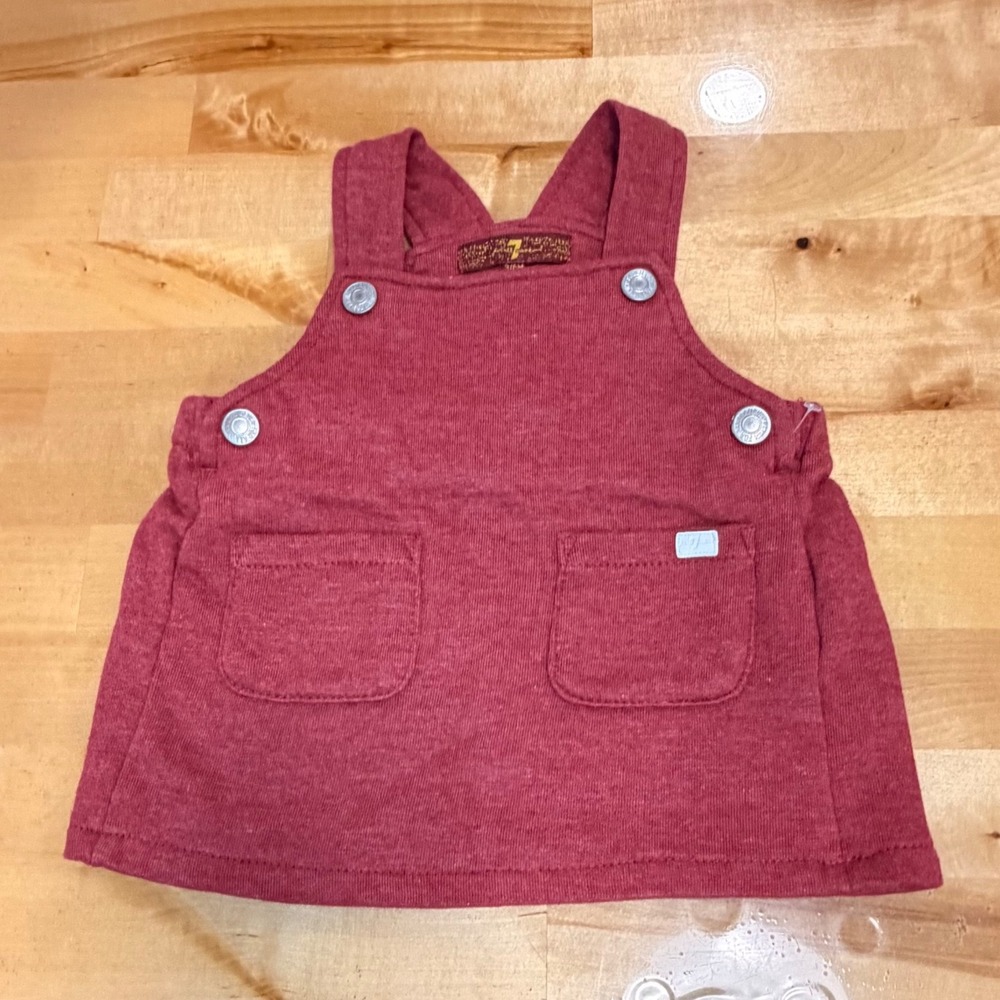 7 For All Mankind Jumper Dress Baby Girl 3/6M Burgundy Excellent Knit Pinafore
